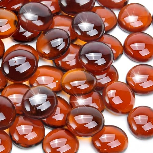 RUOJAS 1LB Amber Flat Glass Marbles for Vases, Gemstone Beads Vase Filler Decorative Glass Pebbles for Fish Tank, DIY Crafts, Autumn Centerpieces, Aquarium Decor Rocks