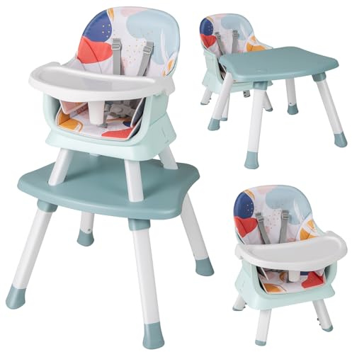 GOPLUS Trona Evolutiva Bebe 6 en 1 para Niños 6-36 Meses Hasta 25kg, Silla Bebé Comedor Portati con Bandeja Extraíble, Pies Antideslizantes, Arnés de 5 Puntos, Asiento para Juegetes (Multicolor)