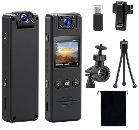 Feelhap Mini Camera, Body cam Objectif Rotatif 180° Camera Pieton avec Vidéo et Audio HD 1080P, Grand Angle à 120°,Vision Nocturne et Détection de Mouvement, Caméra de Corps camera Corporelle Portable