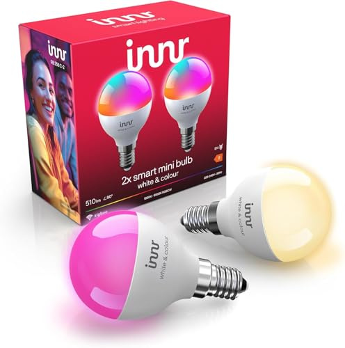 innr Zigbee Smart Lampe E14, funktioniert mit Hue* und Alexa (Bridge erforderlich), White & Color, 16 Millionen Farben, Smart Home Glühbirne, Mini Globe, Dimmbar, 510 lumen, 2 Stück