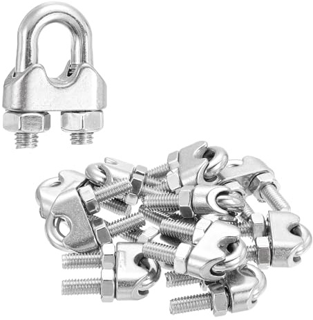 sourcing map 12 abrazaderas de clip de cable de cuerda de alambre de 1/4 pulgadas M6 pequeñas de acero inoxidable 304 con pernos en U para aparejos seguros para tendedero, color plateado