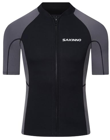 Rswnyirn Professional Neoprene Shirt for Men 2mm Short Sleeve Zip Front Thermal Swim Top Grey L