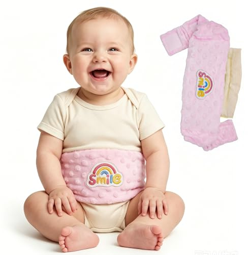 GAOUREL Baby Gas Relief Wrap, Flaxseed Heat Pad for Colic & Bloating, Microwaveable Adjustable Tummy Warmer, Reusable Hot/Cold Pack for Newborns & Toddlers (Pink)
