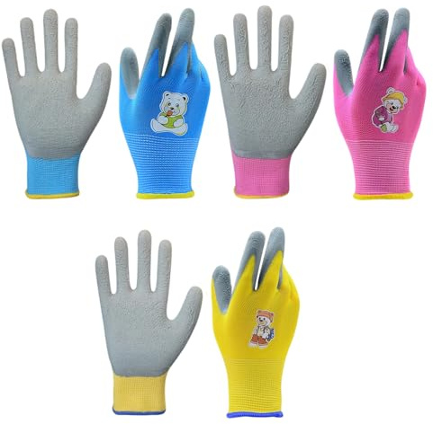 3 pares de guantes de trabajo para niños, guantes de jardinería, de 2 a 4 años (XXXS), antideslizantes con revestimiento de goma, puños sin costuras para proteger contra la suciedad, suaves y con buen