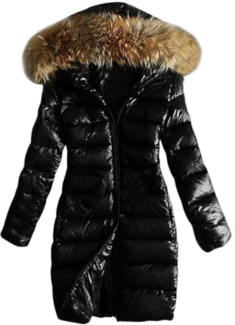 Celanisai Doudoune brillante pour femme en fausse fourrure - Manteau d'hiver épais avec capuche en fourrure - Veste matelassée - Parka matelassée chaude - Parka épaisse - Vestes d'extérieur - Manteau