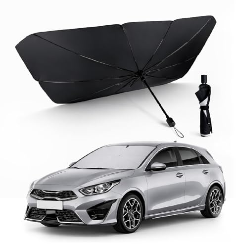 TIENDA EURASIA – Parasol Paraguas para Coche Delantero | Protector Solar Plegable | 140x79 cm | 10 Varillas | Mango Antideslizante | Negro | Parasol para Parabrisas