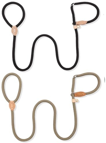 Lot de 2 laisses de retriever avec stoppeur de traction - 1,5 m x 0,6 cm - Pour chien - Réglable - En nylon - Pour chiots et petits chiens - Noir et beige - Design léger pour la promenade
