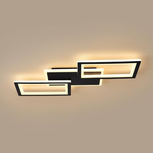 Amansour Lámpara de Techo LED Moderna Negro, 33W, 54cm, Luz Cálida 3000K, Lámpara de Techo Rectangular de 3 Cuadros, Iluminación Interior para Salón, Dormitorio, Comedor