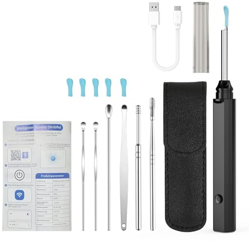 Yanmis Púa de Oído Recargable con Luz LED, Limpiador de Cera de Oído con Punta de Silicona Suave con Cuchara, Herramienta Eléctrica de Eliminación de Cera de para Control de Salud Familiar, Pala