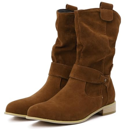 Générique Bottines élégantes en pour Femmes Demi-Bottes Pointues à Enfiler Chaussures d’Hiver avec Boucle Talons Blocs Bottes Courtes mi-Hautes