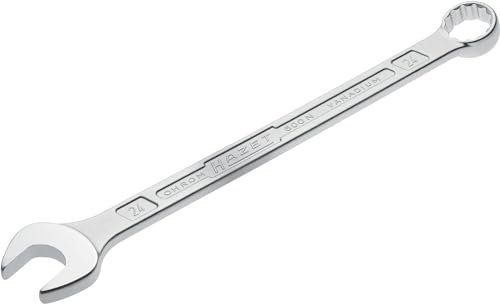 HAZET: Ring-Maulschlüssel 600N-24 verchromt | Ringschlüsselkopf 15° abgewinkelt - Abtrieb: Außen Doppel-Sechskant, Schlüsselweite: 24 mm, Schaft mit extra stabilem HAZET Doppel-T-Profil