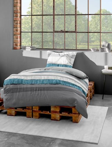 Bierbaum, Set Biancheria da Letto in Raso di Cotone MAKO, Multicolore (Mehrfarbig), 200 cm x 200 cm