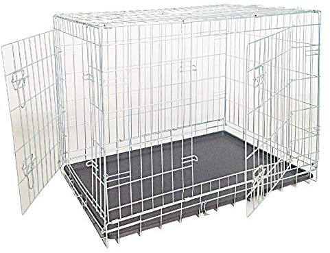 Croci Gabbia per Cani - Box per animali in metallo, da Interno Esterno e Auto, Pieghevole, due porte anti fuga, fondo removibile, Kennel cane taglia medio-piccola, dimensione 78x55x62 cm