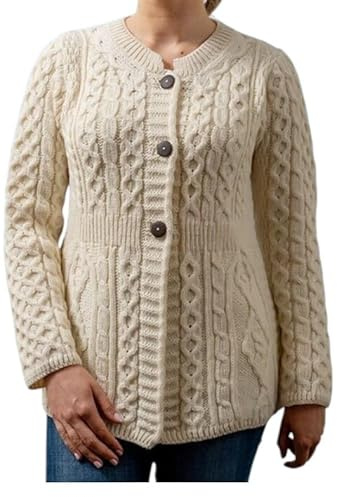 Cardigan A Line 100% Laine Mérinos pour Femme Fabriqué en Irlande (Naturelle, M)