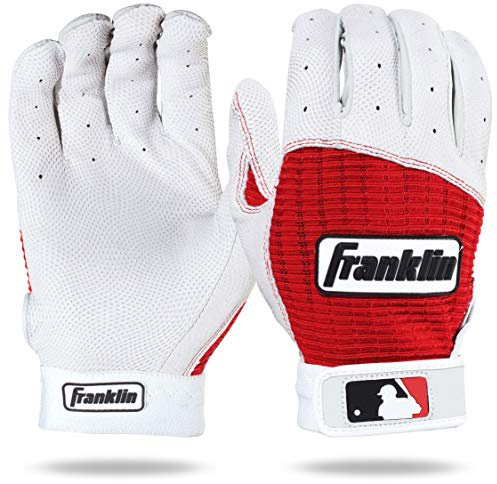 Franklin Sports Guantes de bateo MLB Pro Classic para Adultos, Talla XXL, par, Perla/Rojo