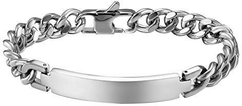 JewelryWe Schmuck Personalisierte Edelstahl Armband mit Gravur Silber Link Panzerkette Panzerarmbänder 21.2CM (Mit Gravur)