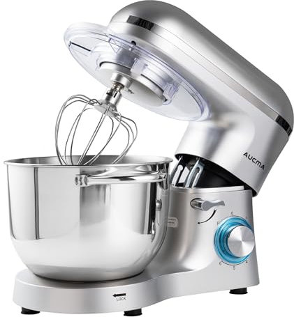 Aucma Stand Mixer,6.5-QT 660W 6-Speed Tilt-Head Food Mixer, Kitchen Electric Mixer with Dough Hook, Wire Whip & Beater (Silver, 6.5QT)