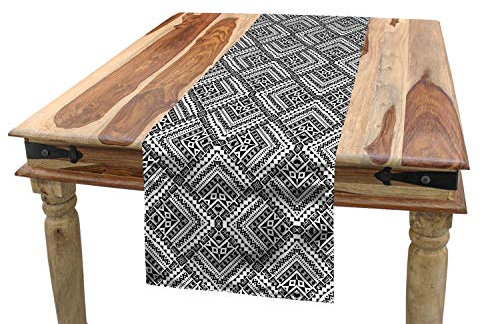 ABAKUHAUS Schwarz und weiß Tischläufer, Chevrons und Punkte, Esszimmer Küche Rechteckiger Dekorativer Tischläufer, 40 x 225 cm, Dunkelgrau Schwarz