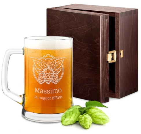 Maverton Boccale per la Birra in vetro con personalizzazione - capienza 500 ml idea regalo per il compleanno - H12 cm x Ø8,5 cm - Perfetto per ogni uomo amante della buona Birra - miglior birra