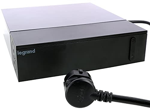 LEGRAND - Multiprise pour Espace TV - 4 Prises avec Terre + 4 Prises Sans Terre + Logement pour Câbles + Collier Auto-grippant - Avec Parafoudre + Interrupteur - Cordon 2 m - Design Award - Noir