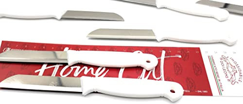 KIMERA 12 PEZZI Coltello da Tavola, Frutta e Verdura, Spelucchino lama inossidabile AISI420 di 8 cm. manico polipropilene. DOI LEONS Made In Italy (Bianco Ghiaccio)