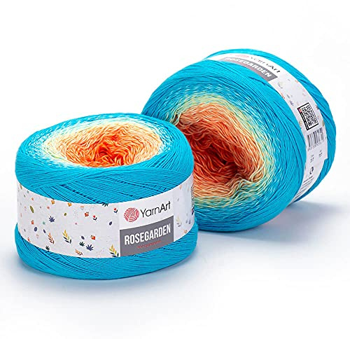 Yarn Art Flowers Rosegarden 100% Cotton 250gr 8.80 oz 1094yds Multicolor Cotton Yarn Rainbow Crochet Yarn Spring Summer (317)