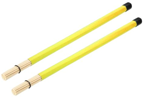 sourcing map Bambou Tambour Bâton Brosses Baguettes Tambour Brosse pour Jazz Acoustique Performances Musique Amant Percussion 1 Paire Jaune