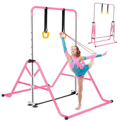 Tnibition Barres de gymnastique pour enfant - Hauteur réglable - Équipement de gymnastique pliable - Barre horizontale pour intérieur et extérieur