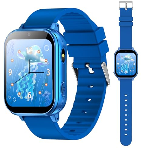 PTHTECHUS Smart Watch für Kinder, Kinderuhr mit Fotoapparat, MP3-Player, Lernen und Spielen, Kindergeschenk für 3-12 Jahre alte Jungen und Mädchen,Blau