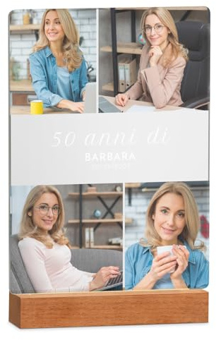 Maverton Cornice LED luminosa con supporto in legno - Quadro in vetro acrilico personalizzato con collage di foto - Lampada con foto per donna per il compleanno - - Fotocollage - XL - 21x32x4,5cm