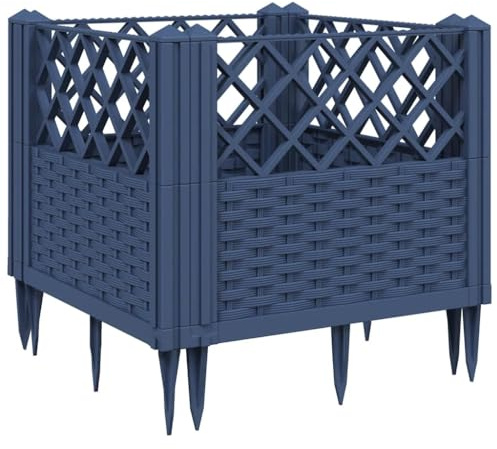 vidaXL Jardinière avec Piquets, Bac à Fleurs, Pot à Plantes, Boîte à Fleurs Jardin Terrasse Patio Extérieur, Bleu Gris 43,5x43,5x43,5 cm PP