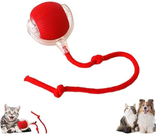 Chewie Interaktiver Rollender Ball - USB-Aufladbares Hundespielzeug Mit Schnur für Kleine, Mittlere Hunde (Rot)