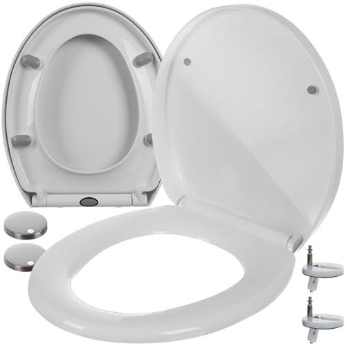 Sedile WC con abbassamento automatico, funzione di rilascio rapido, sistema di cerniera regolabile, coperchio WC Soft-Close, bianco 24547