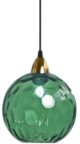 XIRYTU-H 15cm Lámpara Colgante de Bolas Vintage Industrial, E27 Lámpara de Techo Colgante, Acabado en Oro y Pantalla de Vidrio Cristal Ondulado Globo, Dormitorio Lámpara de Araña (Verde, 15CM)