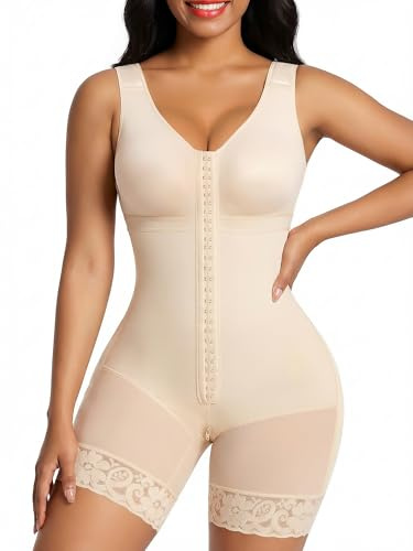 SHAPERX Women's Fajas Colombianas Tummy Control Shapewear Postpartum Full Body Shaper Butt Lifter Bodysuit, SZ7302-Beige-M