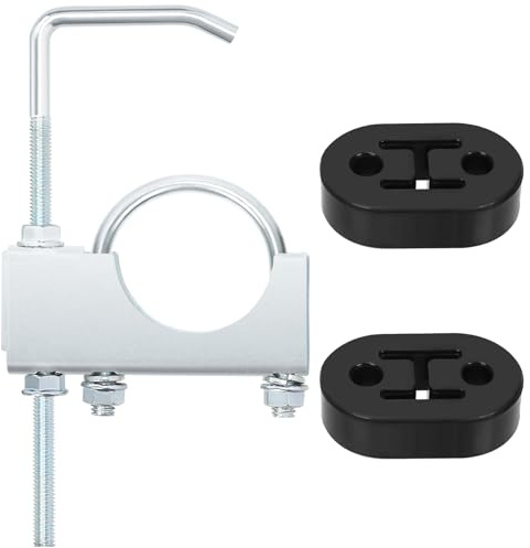 Swpeet Lot de 3 pinces d'échappement de 7,6 cm avec crochet et remorque en caoutchouc, silencieux Heavy Duty, pince universelle sur remorque d'échappement, système d'échappement pour tuyau (N° 1)