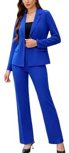 Women's 2 Piece Suits Business Casual Outfits Long Sleeve Solid Blazer with Pants Professional Office Work Sets Royal Blue