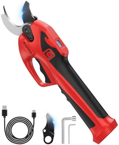 Tijeras De Podar Electricas, Recargable Por USB-C, Diámetro De Corte De 23 Mm, Equipado Con Un Motor Sin Escobillas De 600W, Batería De 4000 mAh, Para Podar Pequeñas Ramas, Flores (Rojo)