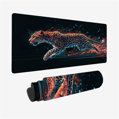 Tapis de Souris LéOpard Mouse Pad Fantaisie Tapis Souris XXL 1200x600mm, Grand sous Main Bureau Accessoire avec Bords Cousus, Imperméable, Antidérapant, Lavable, Mousepad pour Deco Bureau,Model762