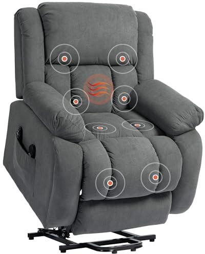 HOMCOM Poltrona Elettrica Alzapersona Reclinabile 150°, Poltrona Relax Elettrica in Tessuto per Anziani con 8 Punti Massaggio, Riscaldata, Porta USB, Telecomandi, Poggiapiedi, Tasche Laterali, Grigio