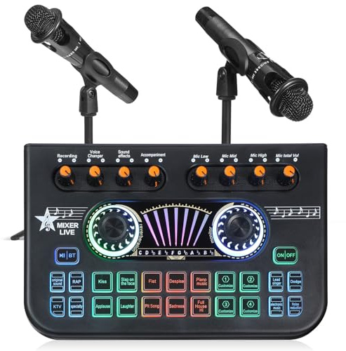 Toyvian Tarjeta de Sonido Avanzada y Mezclador Dj con Efectos para Streaming y Podcast Kit Profesional con Micrófono para Grabación Estudio y Gaming