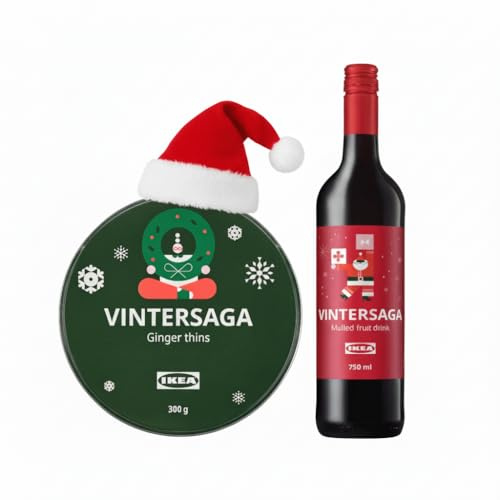 Ginger Thins 300g & Mulled Fruit Drink 750ml - Non-Alcoholic - Vintersaga Swedish FIKA Gift Set - Traditional Pepparkakor & Glögg Style Holiday Bundle