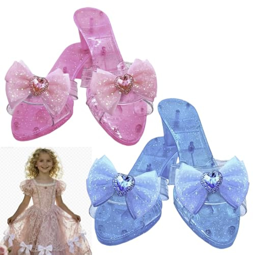 2 Pair Princess Shoes, Girls Dress Up Shoes, Princess Dress Up Crystal Shoe, Kids Cosplay Prop High Heels, Girls Dressing Ups Costumes Accessories, For Stage, Masquerade, School Character Day