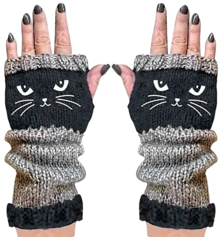 Liakyunf Mitaines Tricotées Pour Femmes,Broderie Chat Accessoires Chaleur Extérieur | Gants Pour Temps Froid - Pour Amateurs De Chats Femmes Filles Trajet Quotidien Activités Extérieures Voyage