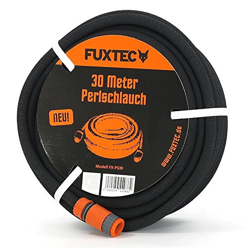 Fuxtec Tuyau d'Arrosage Perlé Microporeux FX-PS 30 m Tuyau Goutte à Goutte Premium en Option avec Réducteur de Pression pour Une Irrigation Optimale. Inclu Crochets de Sol, Connecteurs et Embouts