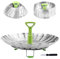 Consevisen Stainless Steel Vegetable Steamer Basket, Expandable 5.1 to 9, Folding Steamer Insert for Veggie, Fish, Seafood Cooking, Silver/Green