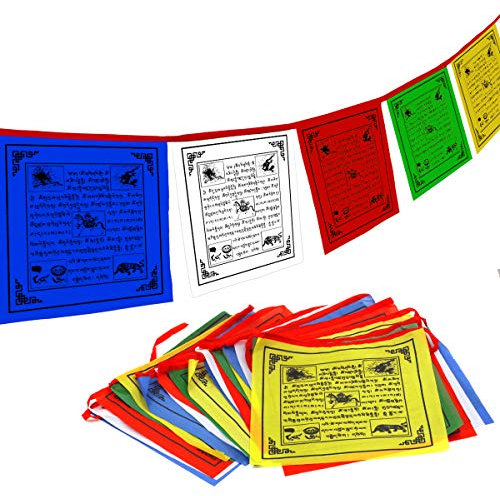 Anley Tibet Buddhist Prayer Flagge - Traditionelle Fünf Elemente - Horizontales Windpferd Design (10 x 10) - 25 Flaggen & 23 Fuß