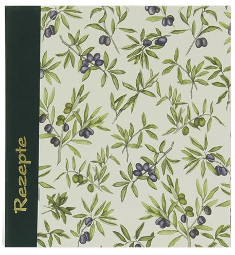 libralides - Ordner für Koch-Rezepte mit Register „Oliven“ 2-Ringordner Motivordner mit Goldprägung - Muster Rezeptordner Kochordner mit 11 Unterteilungen, 50 Blanko-Seiten DIN A5 zum Selbstschreiben