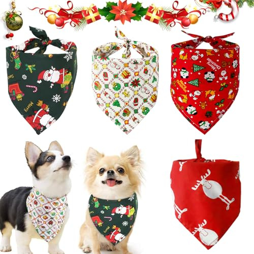 Sunshine smile 4 Pezzi Bandana per Cani di Natale, Bandana per Animali Domestici, Pet Bandana per Cane e Gatto,Bandana per Cane Triangolare Lavabile Reversibile, Natale Cane Bandana Sciarpa