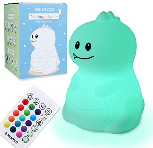 BONNYCO Nachtlicht Kinder Fernbedienung und Berührungssensor 16 Farben Dinosaurier Nachtlicht Baby mit Timer | Nachttischlampe Kinder Silikon 100% BPA-Frei, Nachtlampe Kinderzimmer Geschenke Baby